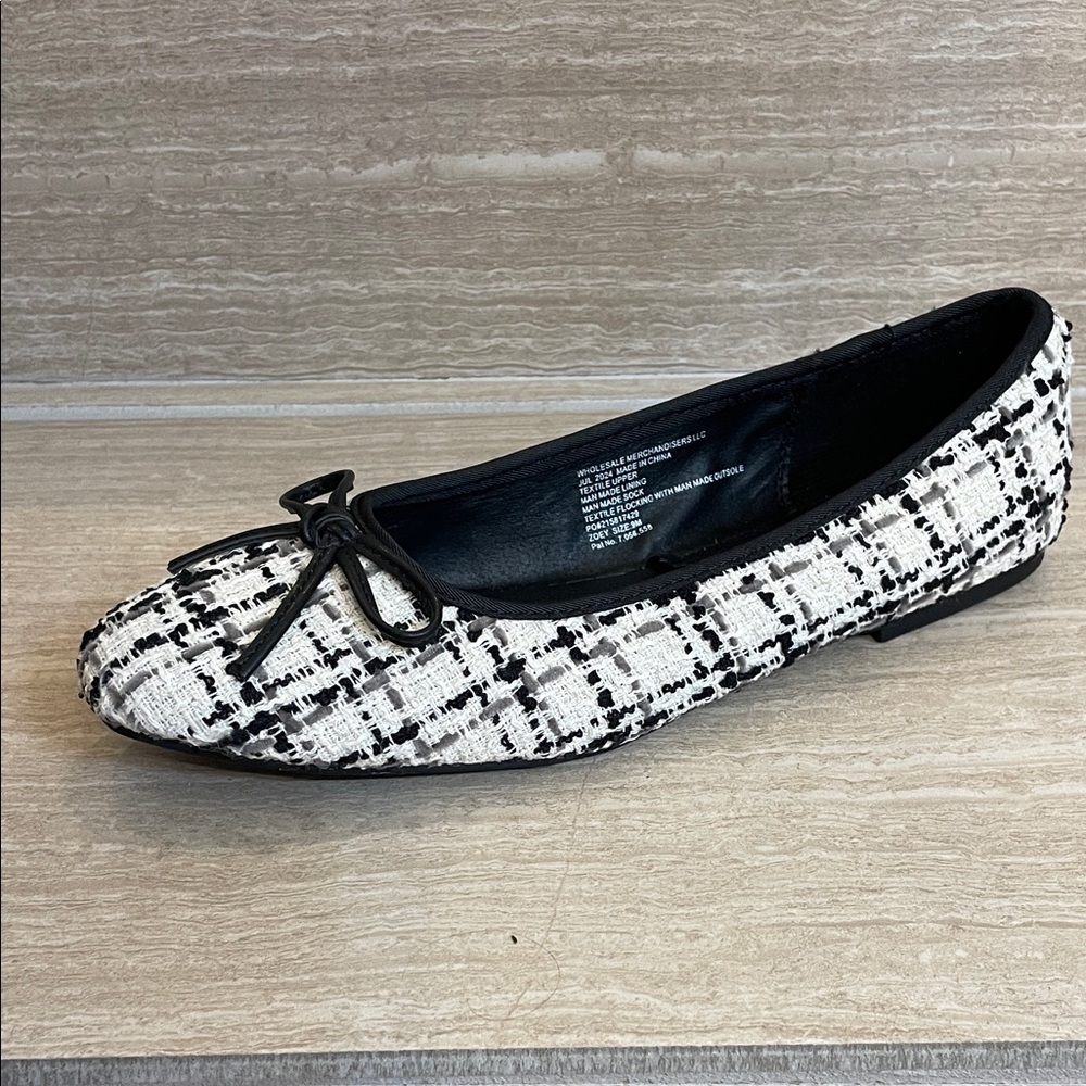 Falls Creek NWOT Sz 9 Black and White Tweed Bow Flats - Picture 2 of 10